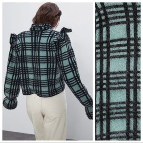 ZARA wool mohair sweater NWT green black S ruffle shoulder soft - Picture 3 of 13